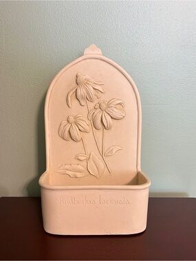 🍀VTG Hen-Feathers Floral Wall Pocket Planter in Pale Pink